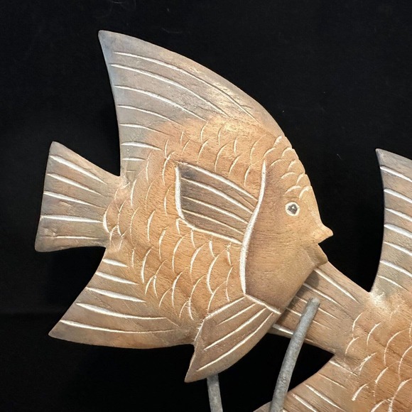 Coastal Decor "Wooden Angel Fish w/Metal accents on Stone base" Mixed Media - Picture 5 of 9